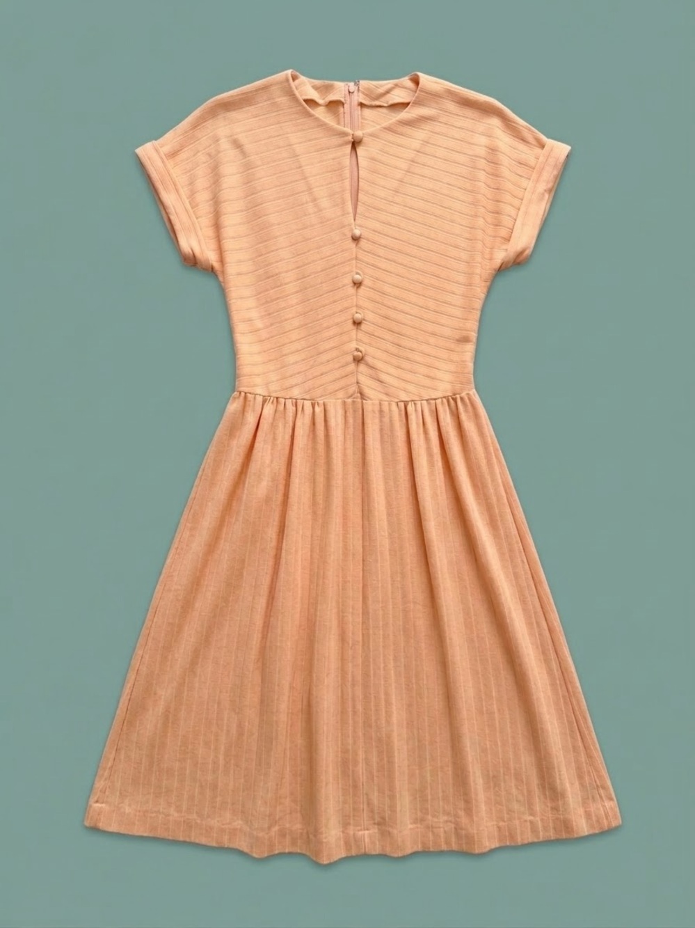 Vintage 70s Claudie Amos Peach Ribbed Knit Midi Dress USA 8 S Made in England⁠